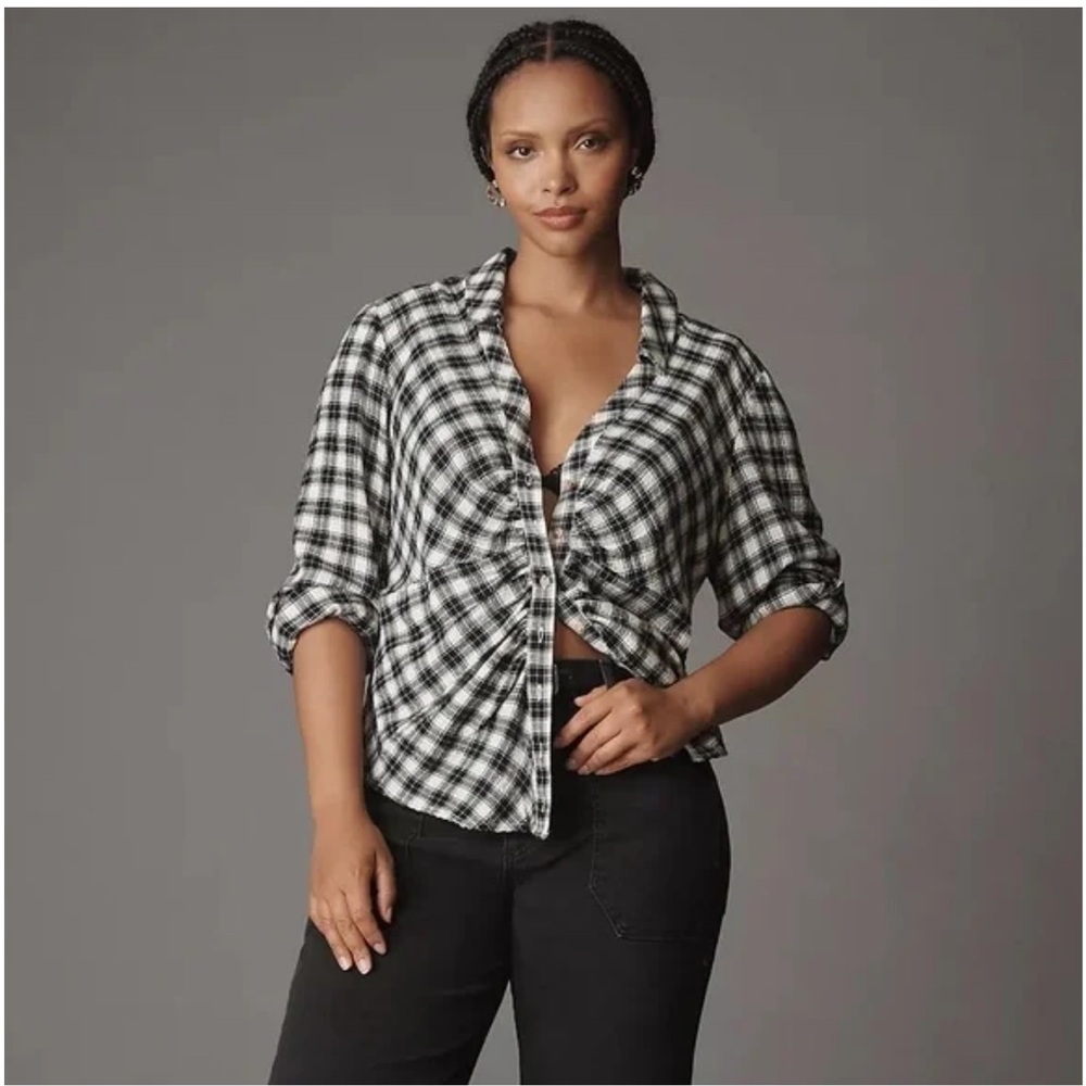 NWT! Anthropologie The Keaton Ruched Collared Blouse by Pilcro - Large 🏛️1️⃣
